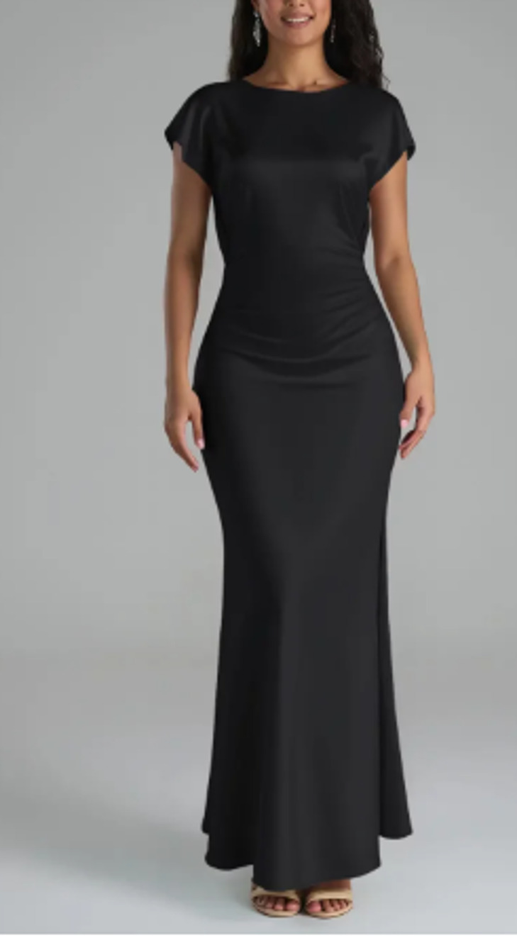 AW BRIDAL 2 XS black Lacey satin bridesmaid formal party maxi dress NEW B27